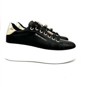 NEW RENATO GARINI women's bedazzled laces sneaker in black stones